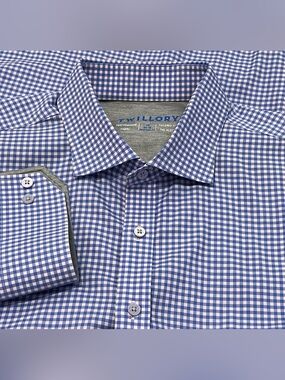 TWILLORY Mens Performance Gingham Plaid Dress Shirt Tailored Fit Sz 18 33-35 EUC